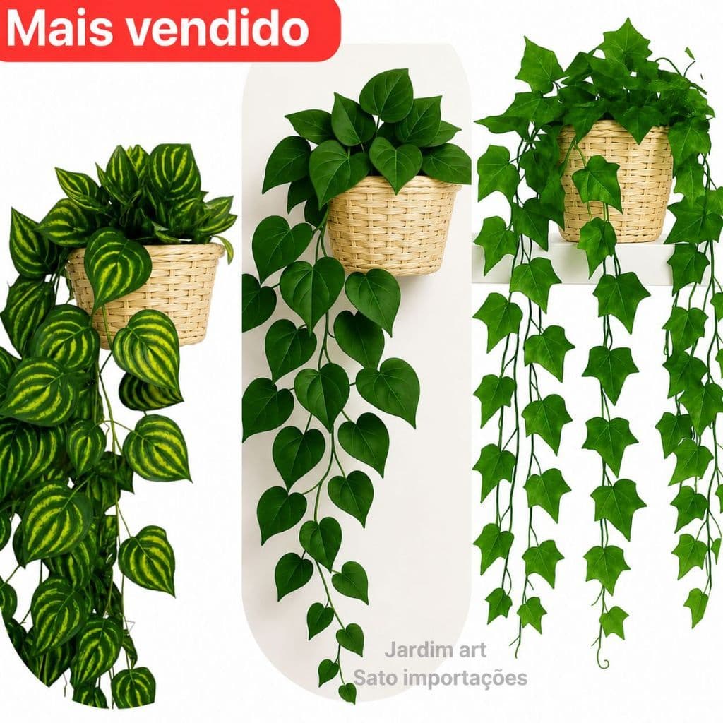Arranjo Trançado Com 3 Trepadeiras Hera Artificial Vaso BEGE OFFWHITE