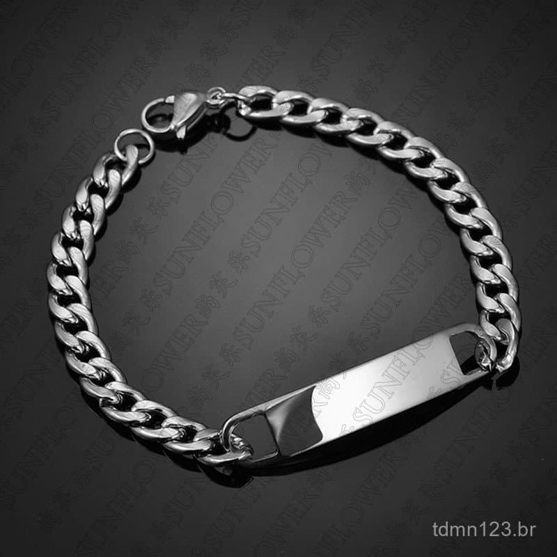 Pulseira Masculina de Aço Inoxidável - Acessório de Moda Estilo Coreano Curvado, Pode Ser Gravada, DIY