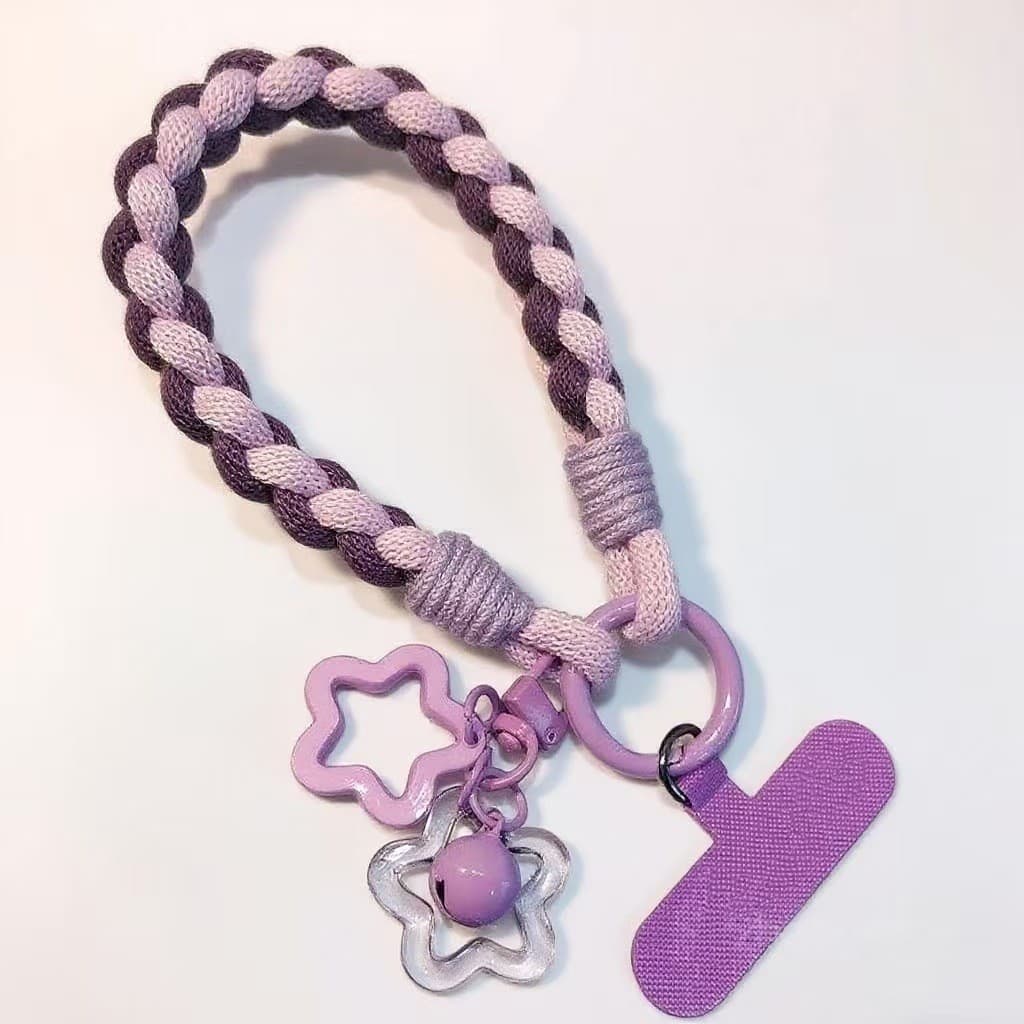 Cordão trançado para celular, curto contraste, cor trançada, alça de pulso, chaveiro para celular