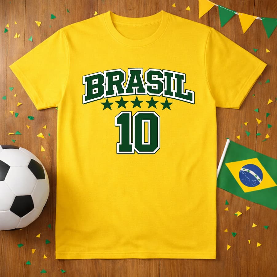 Camiseta Brasil 10 Unissex Copa 2026 Camisa Futebol Premium 100% Algodão Lançamento