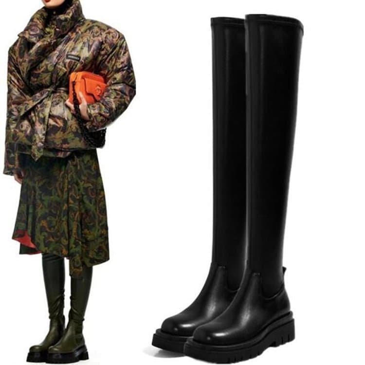 2021 Botas Femininas Até O Joelho Planas plus size 43 De Salto Plano