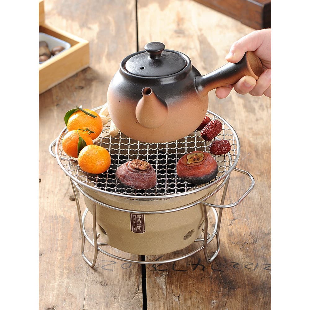 Fogão a carvão japonês, fogão a carvão para ferver chá, à moda antiga, fogão a carvão, azulejo, lama, churrasco, grelha