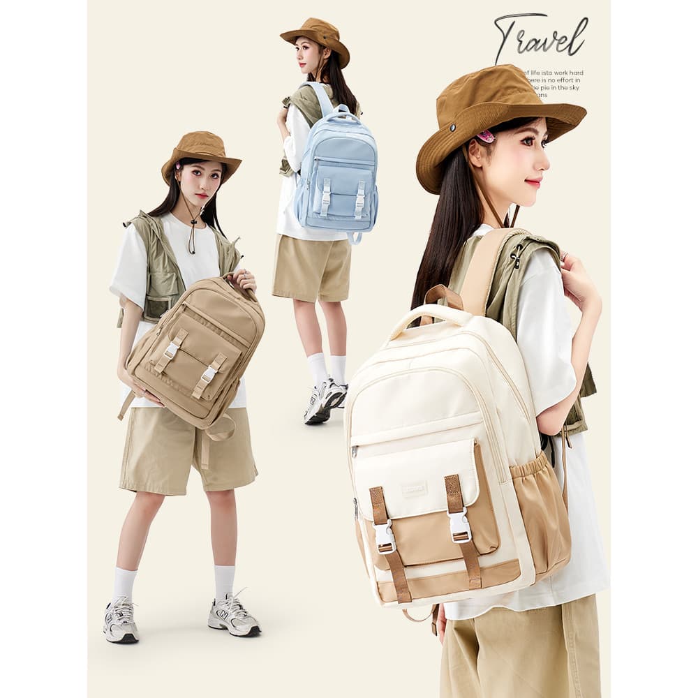 2023 novo estilo japonês mochila Retro contraste cor mochila feminina estudante universitário grande capacidade High Sch
