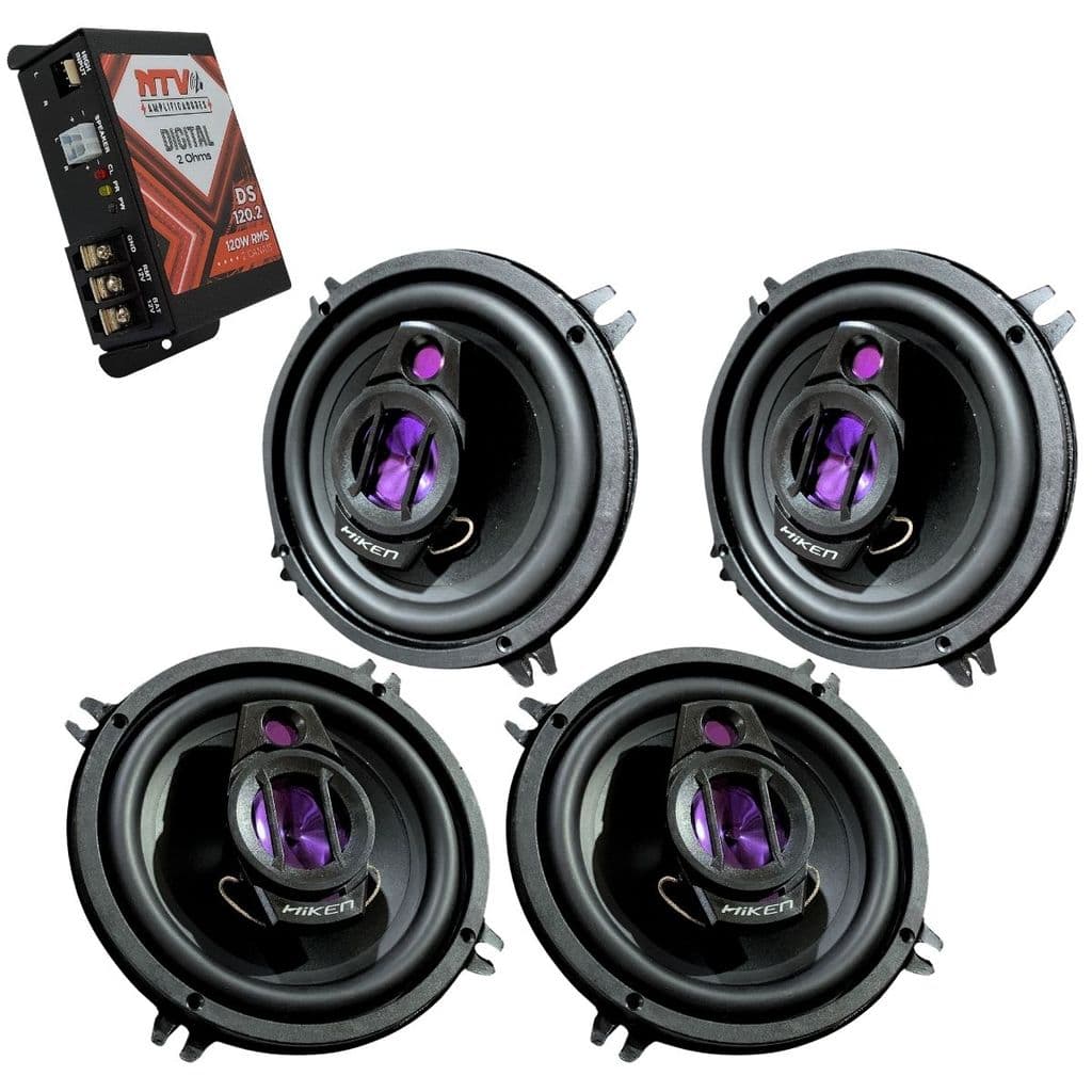 KIT 2 PARES ALTO FALANTE HIKEN TRIAXIAL 5 POLEGADAS COM MODULO NTV 120W RMS