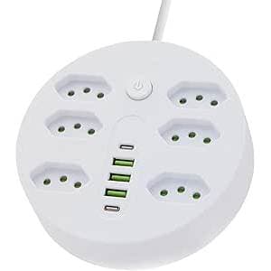 Extensão 6 Tomadas 3 Usb 2 Type-c Proteção Infantil Bivolt WKC3.0-BRA Redonda