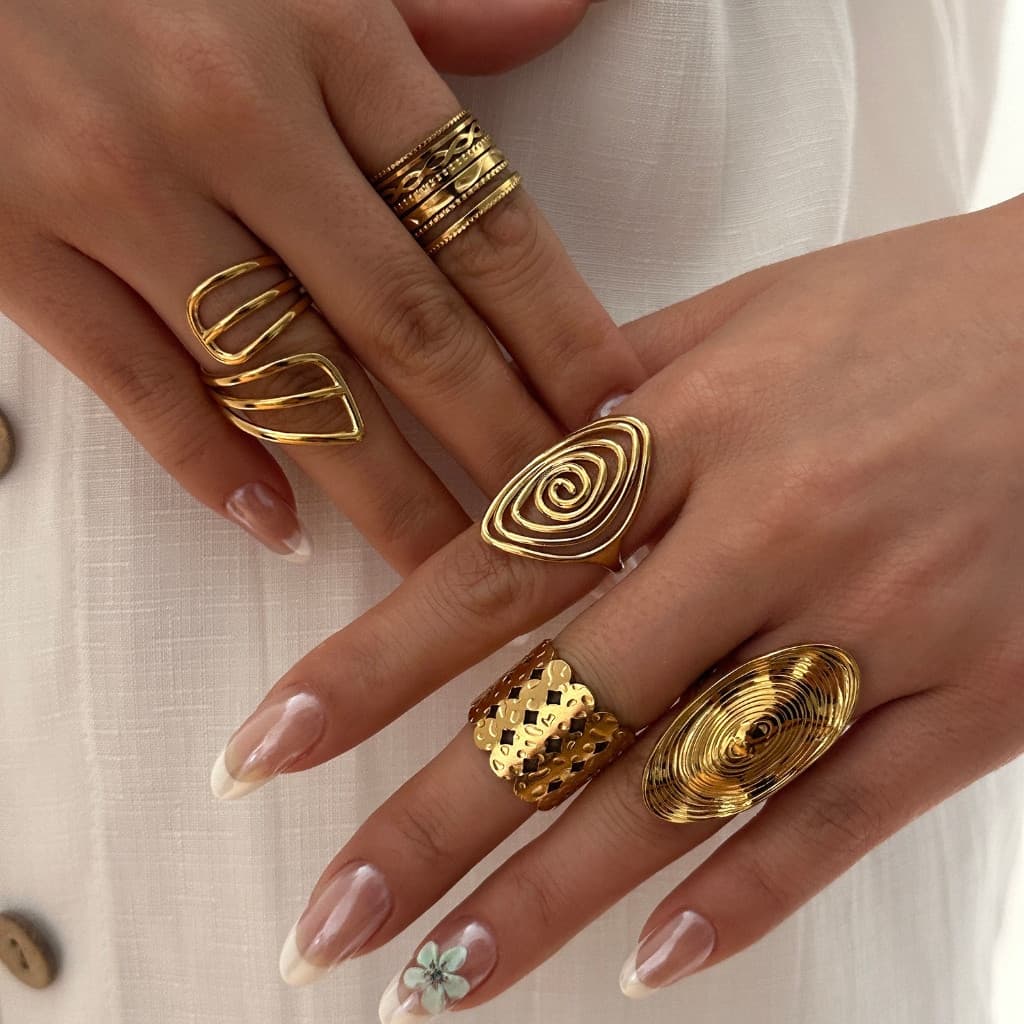 Anel Aberto Oval De Geometria Exagerada , 5 Peças , Vintage , Aço Inoxidável , Joias Femininas , Acessórios Para Present