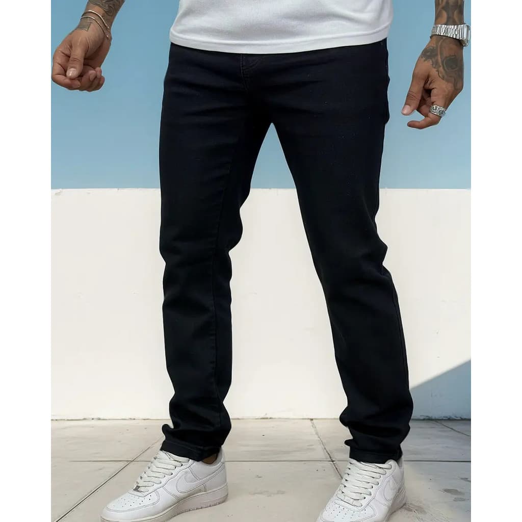Calça Jeans Masculina Elastano Preta Premium Lycra Reta
