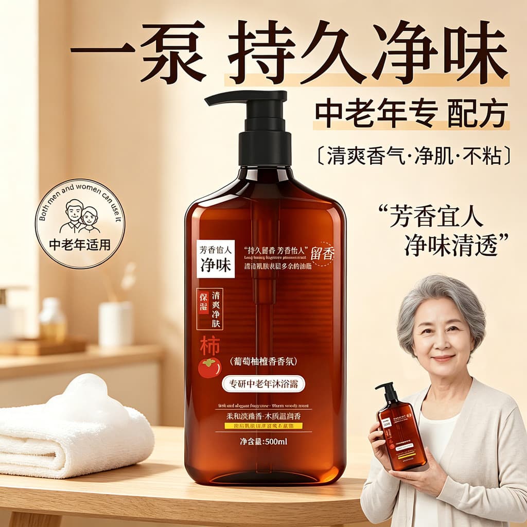Gel de banho para idosos de meia-idade, hidratante para corpo inteiro, pode usar suavemente, remover odor de idosos, gra