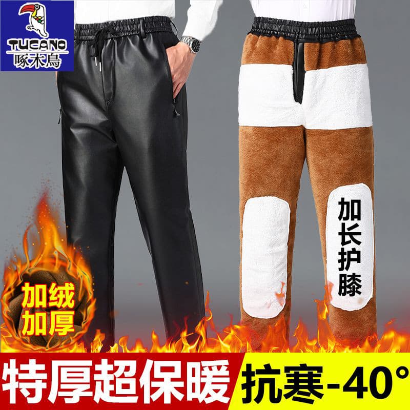 Woodpecker inverno veludo engrossado calças de couro masculino piloto Takeaway à prova de vento à prova dwindproof água
