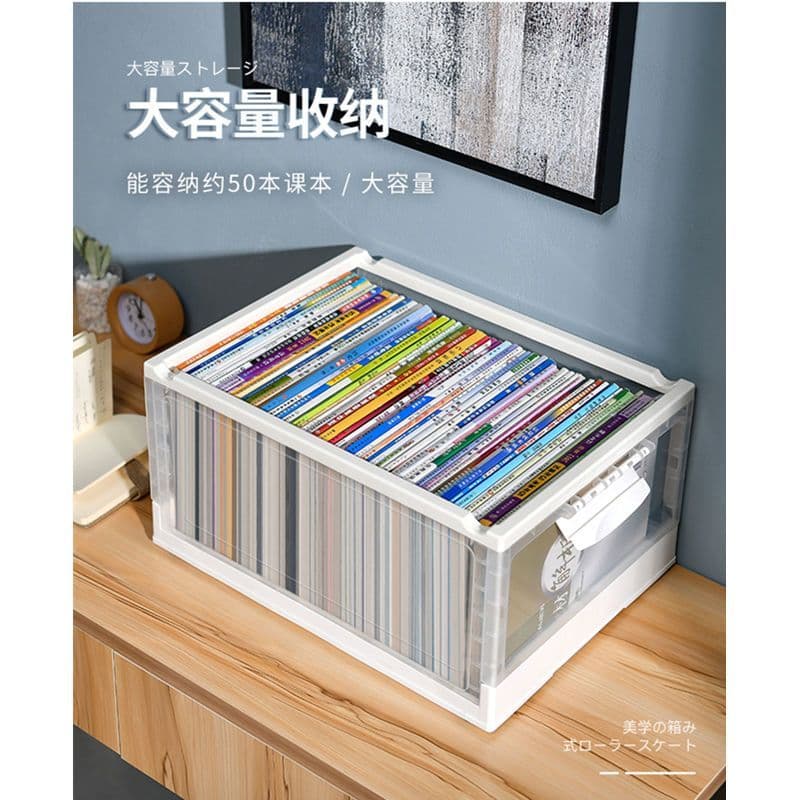 Caixa de armazenamento de livros dobrável, caixa de armazenamento transparente de plástico doméstico, embalagem de estud