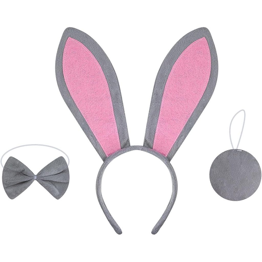 Conjunto de 3 Acessórios de Fantasia: Tiara de Orelhas de Coelho, Gravata Borboleta e Cauda para Cosplay de Halloween