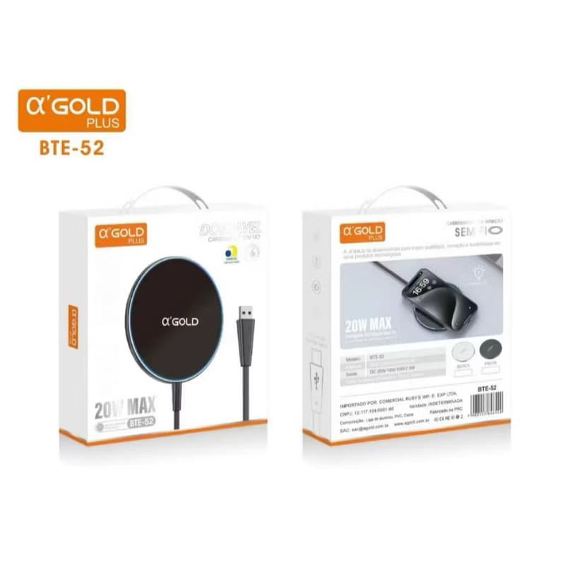 Carregador Por Indução Rapido e Sem Fio a'gold BTE-52
