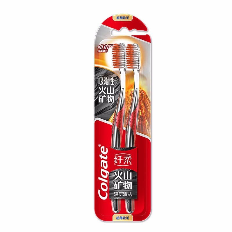 Colgate delicada dupla-Core limpeza profunda lama vulcânica escova de dentes limpa filamento Oral cerdas macias viagem p