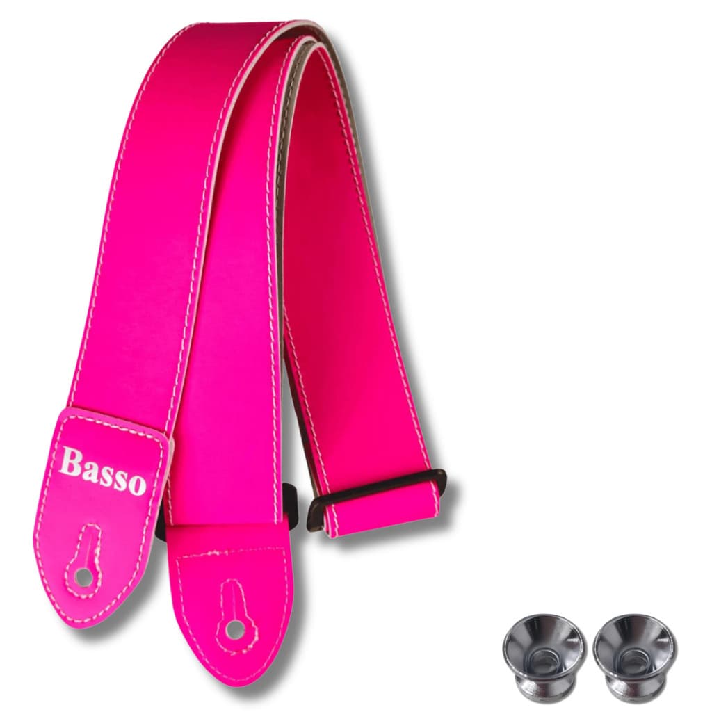 Kit Correia Infantil Violão 5cm Neon Pink Rosa + 2 Roldana