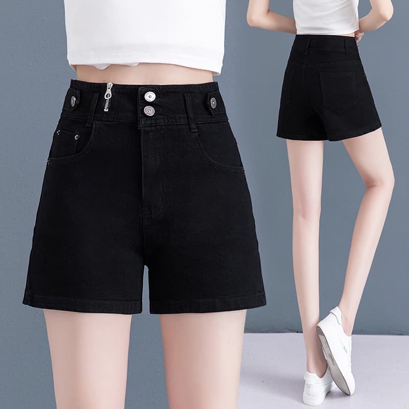 Moda preto Denim Shorts retos feminino 2026 verão novo estilo mais magro olhar solto All-Match fino calças de cintura al