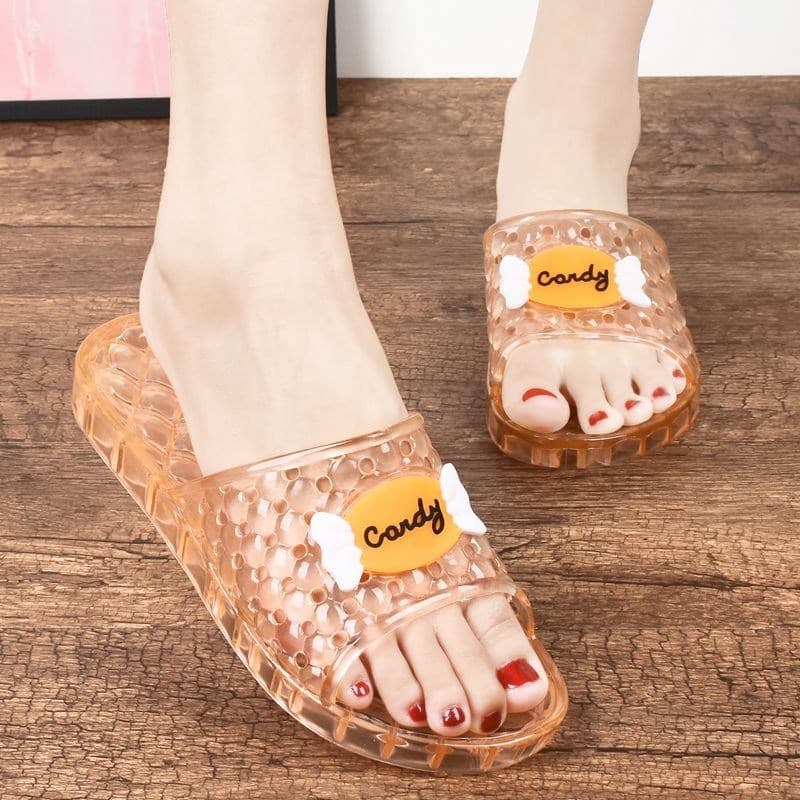 Chinelos femininos verão interior casa banheiro plástico antiderrapante sola macia cristal transparente sandálias de tam