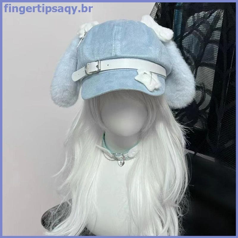 FINGE Gótico Lolita Boina Kawaii Chapéu Punk Osso Orelhudo Longo Filhote De Cachorro Para Mulheres Meninas Cosplay Chapé