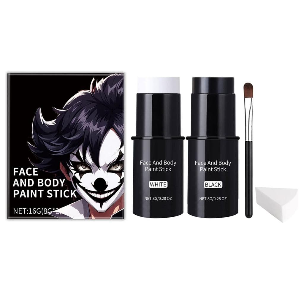Tinta Facial e Corporal de Halloween para Adultos, Kit de Tinta Facial e Corporal Preta e Branca para Maquiagem de Efeit