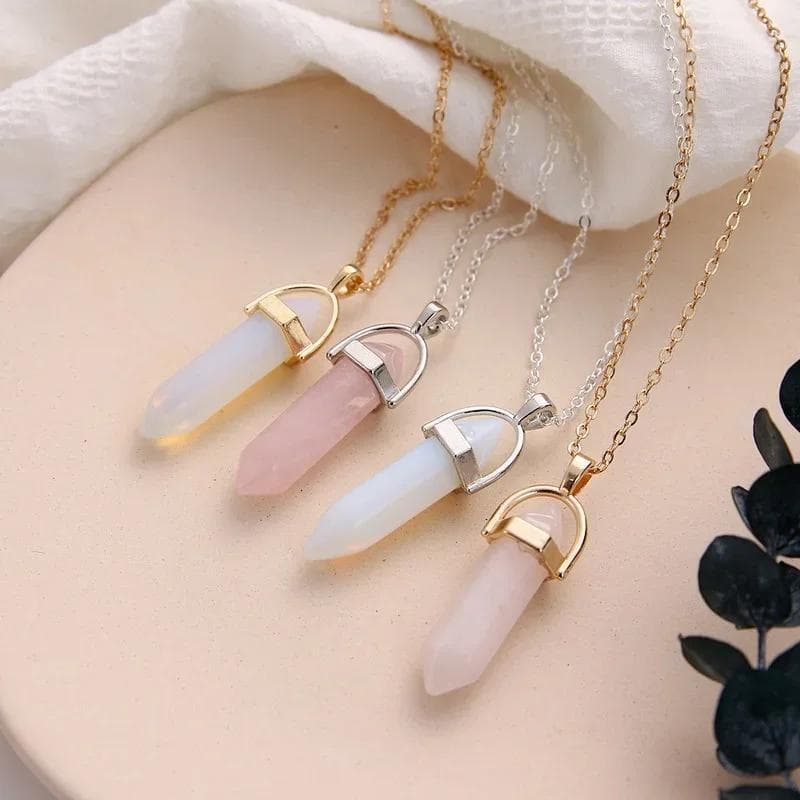 Pedra Natural Cristal Hexagonal Colar Rosa Quartzo Ametista Lápis-Lazúli Pingente Feminino Masculino Fio Envoltório Jóia