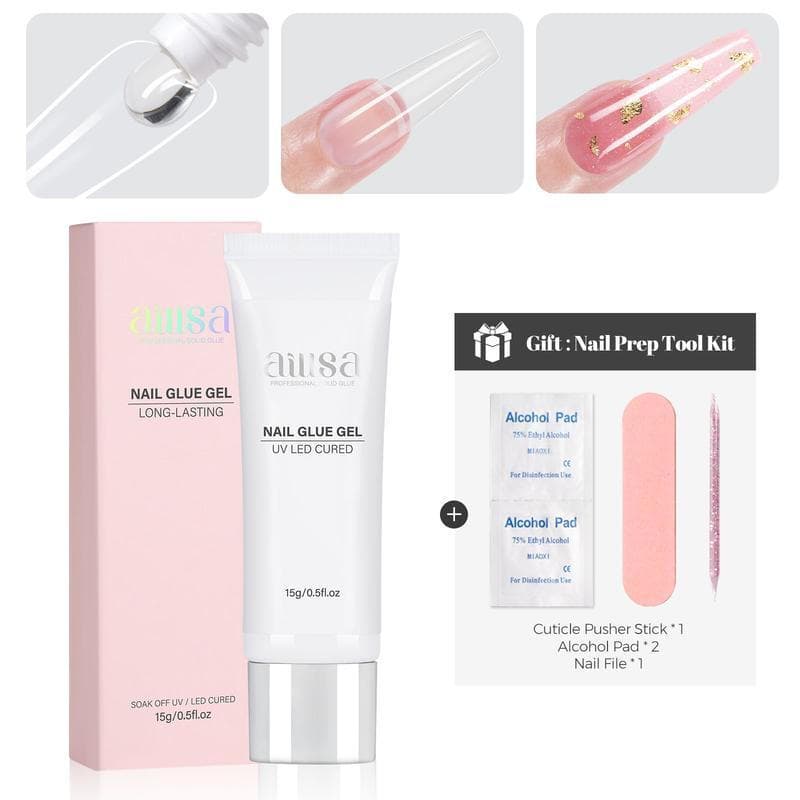 AILLSA Cola Sólida para Unhas em Gel 15 Gramas/30, Cura com Lâmpada UV, Removível por Imersão, Cola para Unhas Super For