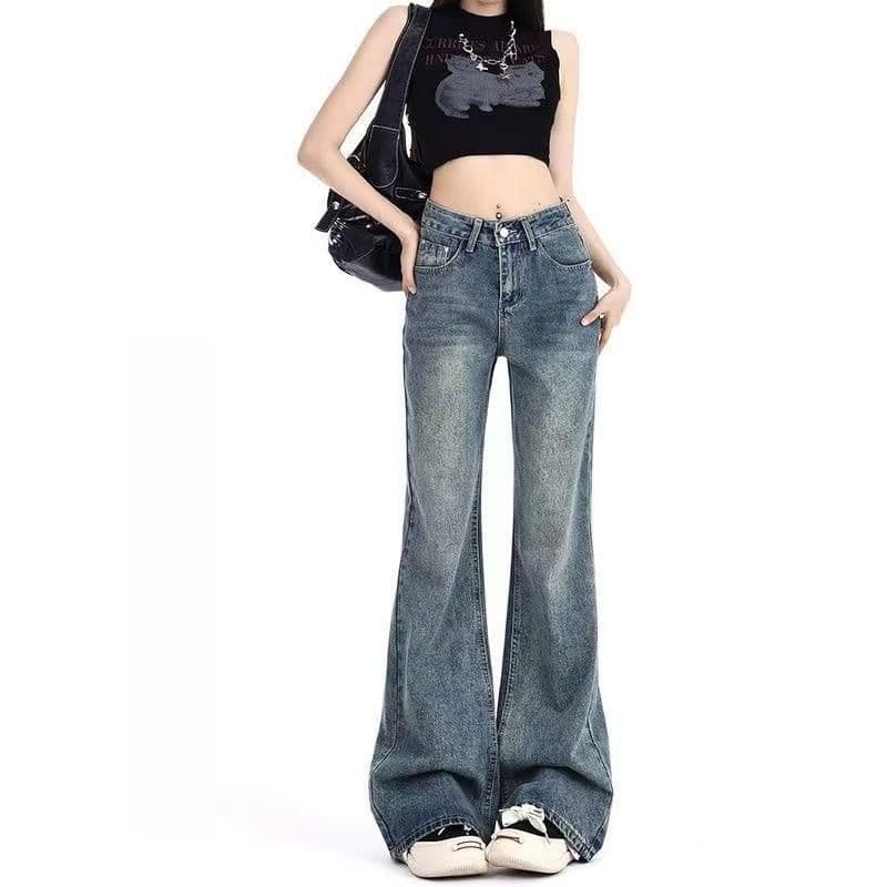 Primavera outono novo estilo Retro cintura alta mais magro olhar Micro queimado Jeans