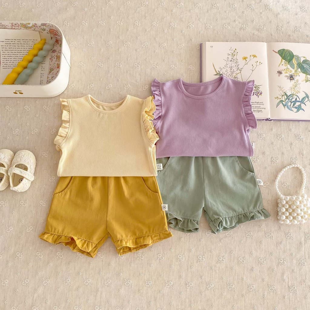 Crianças roupas finas ternos meninas bebê babados pequeno manga voadora Shorts terno de duas peças pequeno médio pequeno