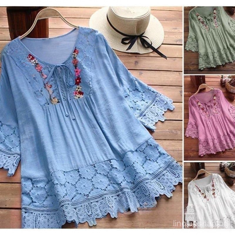 2025Camisa Feminina Plus size casual slim Retrô Estampa De chiffon OXRZ