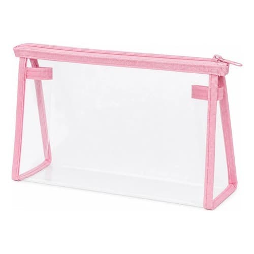 Kit 10 Necessaire Pvc Estojo Brinde Empresa Transparente Viagem Rosa Lisa