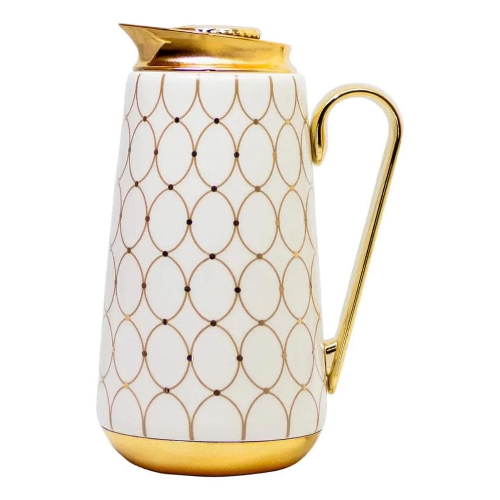 Garrafa Térmica Firenze Tuut 700ml Porcelana Decorativa Café Chá Branca Dourada