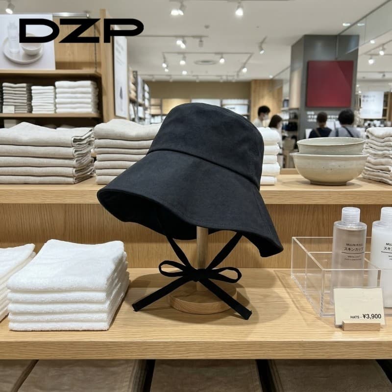 DZP All-Match Lace-Up Balde Chapéu Feminino Primavera Verão Aba Grande Rosto Pequeno Protetor Solar Respirável Chapéu So