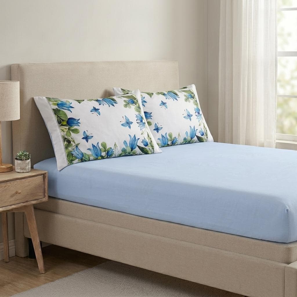 Jogo de Lençol Cama Solteiro Casal Queen King 400 fios Micropercal 03 Peças Ponto Palito Fronhas Estampa Floral