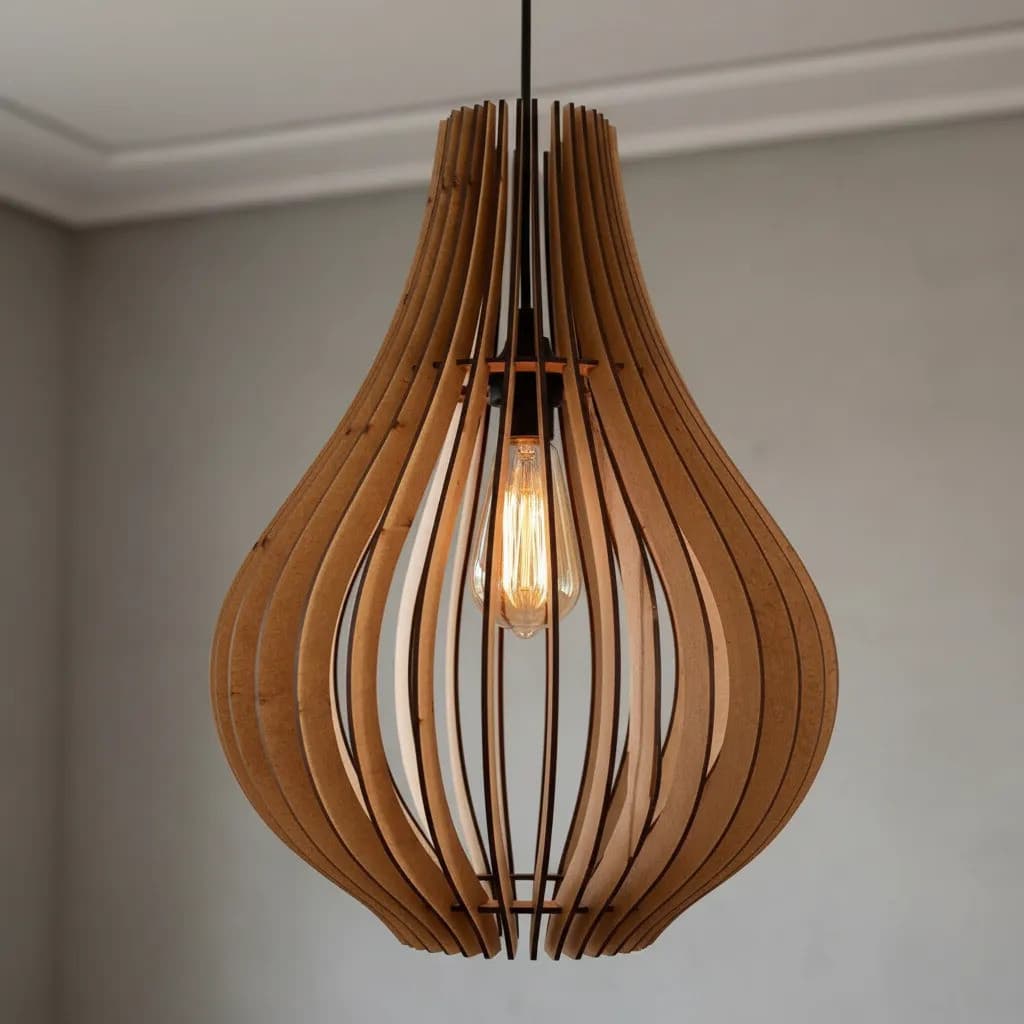 Luminária Pendente Áustria MDF E27 Bivolt Lustre Decorativo Moderno De Teto Para Sala E Cozinha