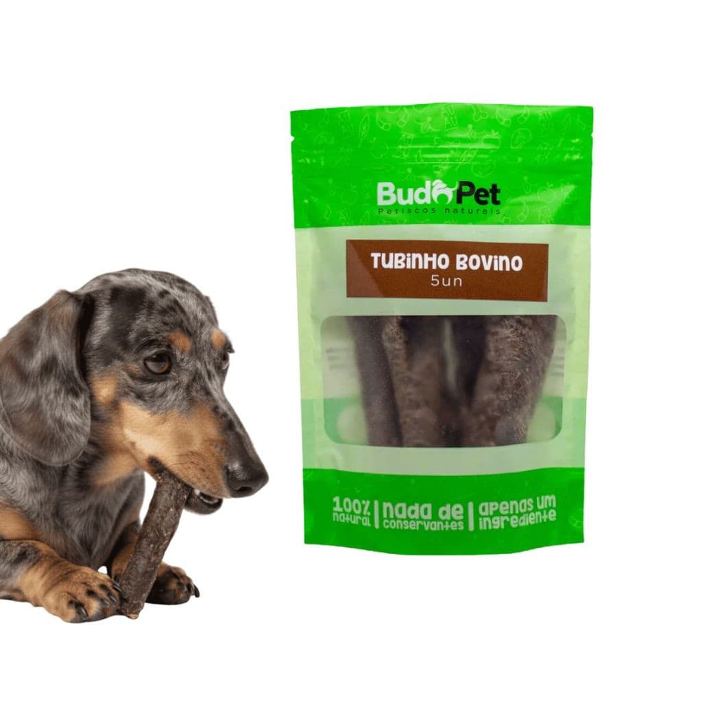 Mordedor Natural Para Cães Tubinho Bovino 5 Unidades Esôfago BudoPet