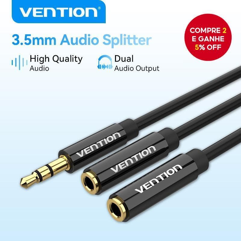 Vention Adaptador Divisor De Cabo De Fone De Ouvido Conector De 2 Furos De 3.5 Mm Para IPhone/PS4/switch