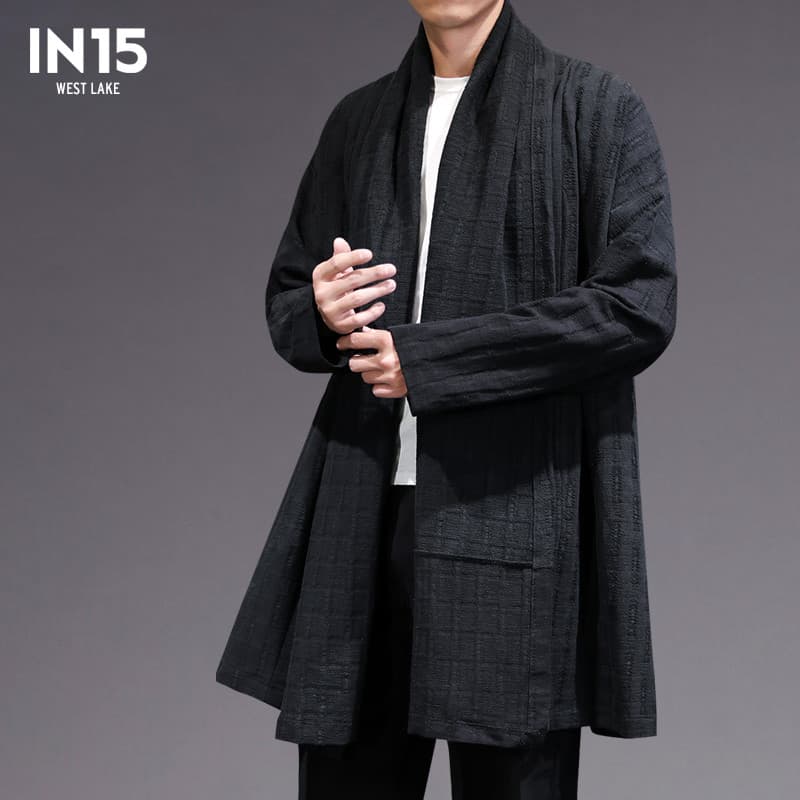 Estilo chinês primavera estilo Tang terno algodão linho manto de comprimento médio Hanfu jaqueta corta-vento masculina t