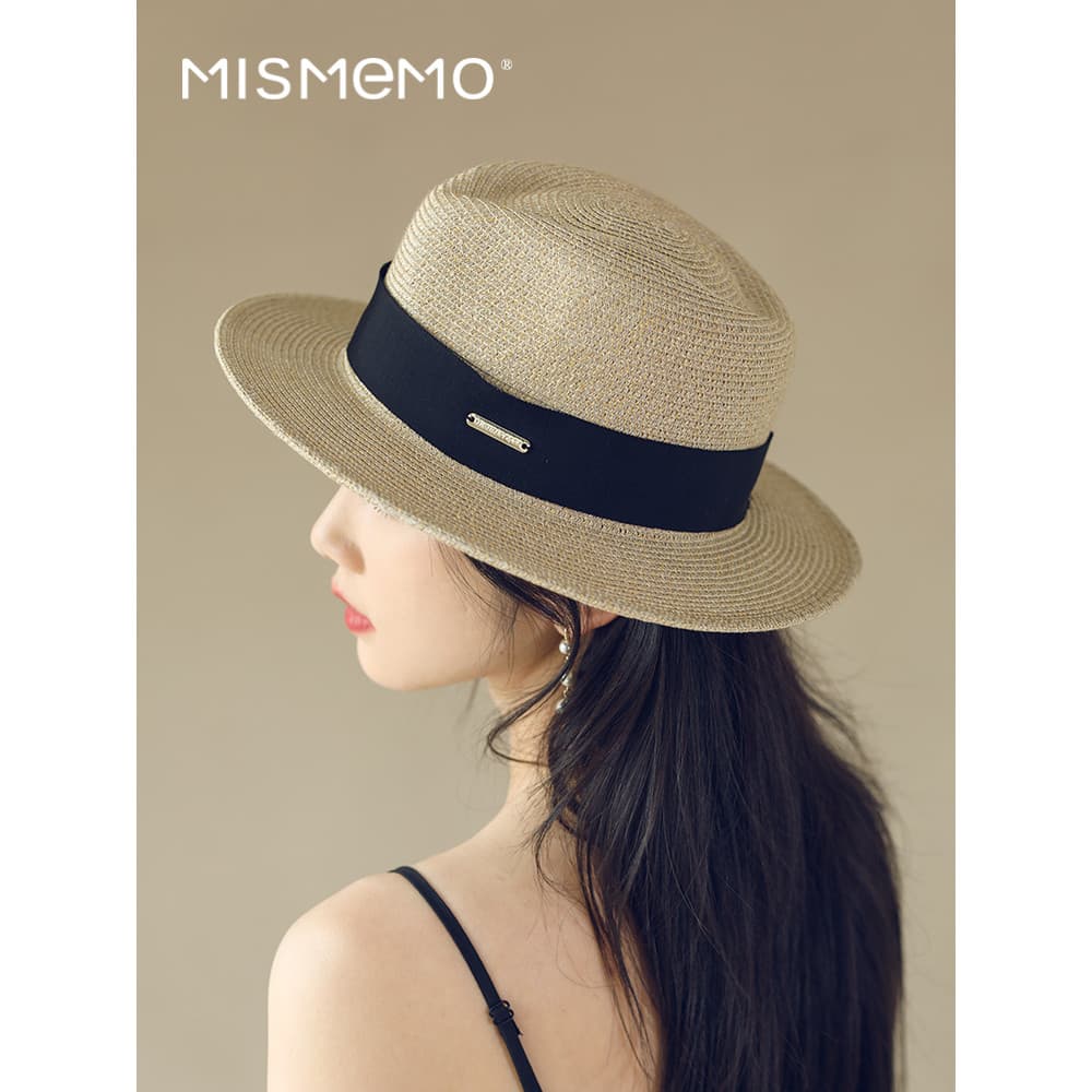 MISMEMO chapéu de palha panamá feminino primavera verão britânico All-Match lavável aba plana chapéu superior moda féria