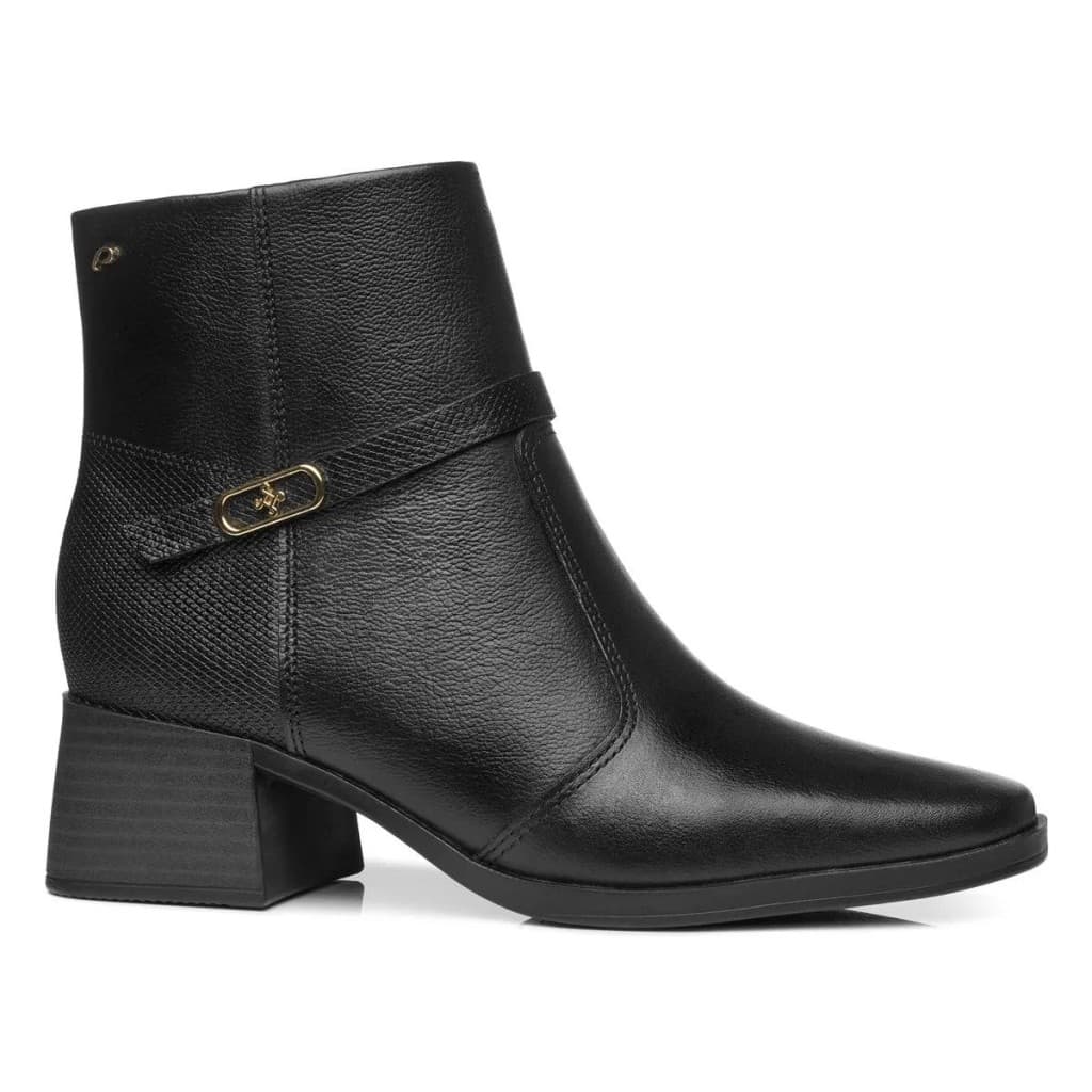 Bota Feminina Pegada Cano Curto Couro Salto Bloco Baixo Confortável Fivela 282355