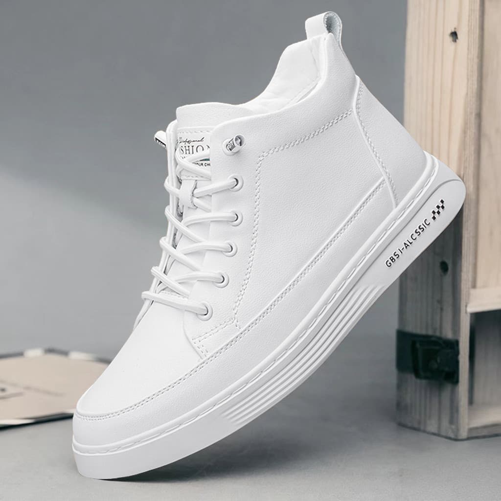 Sapatos brancos de sola grossa de couro masculino aumento interno sapatos masculinos primavera esportes tênis de alta qu