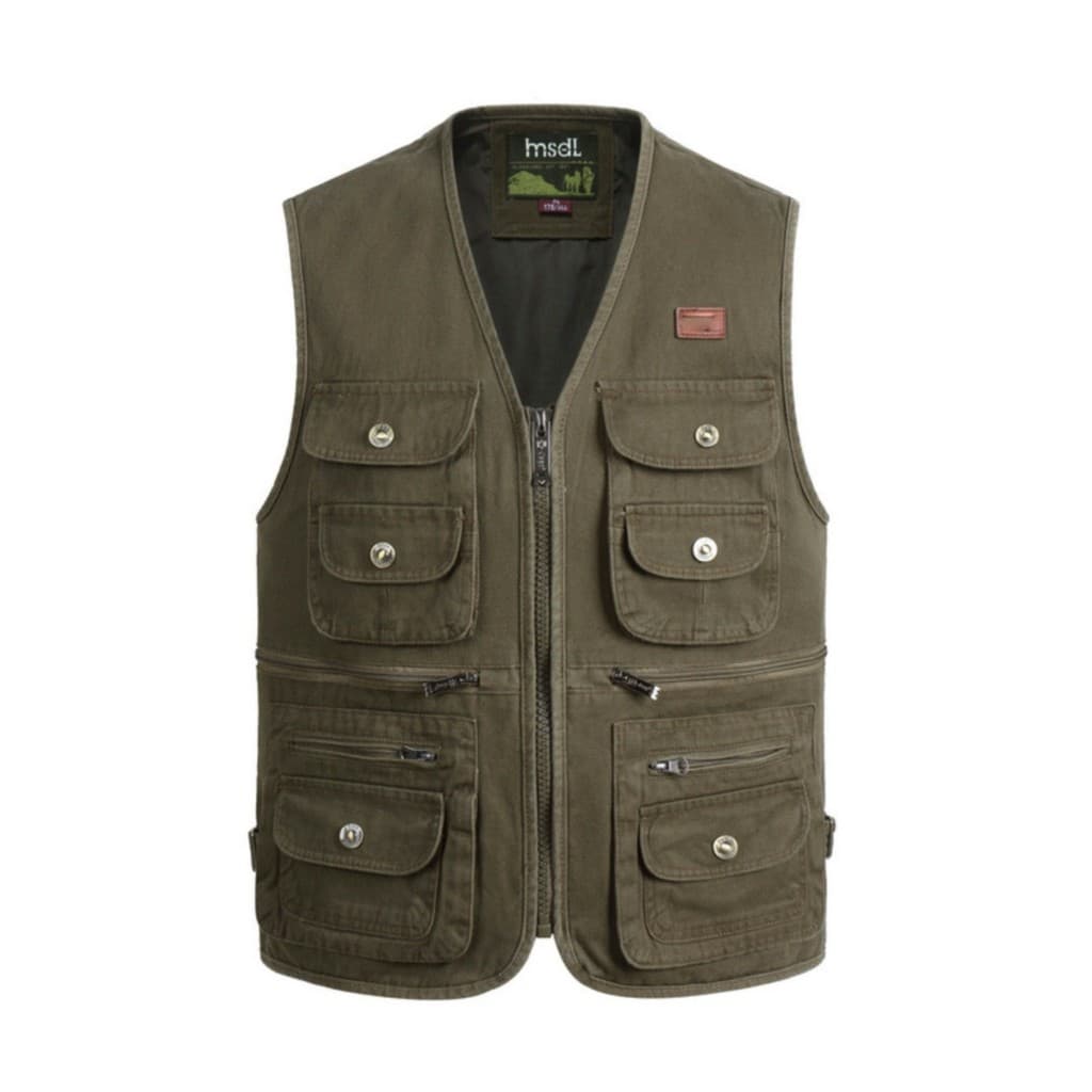 Primavera outono meia-idade idosos colete masculino puro algodão colete de pesca tamanho grande Multi-bolso colete Casua