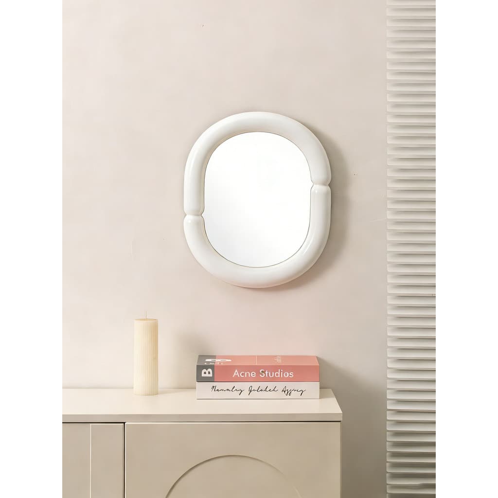 Bambu branco casa francês Oval quadro branco espelho de maquiagem fixado na parede espelho do banheiro espelho decorativ