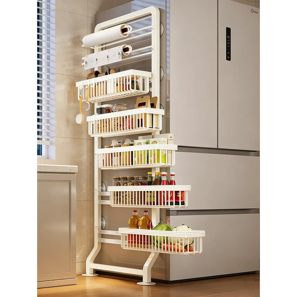 Rack de armazenamento lateral para geladeira, cozinha, banheiro, porta traseira, sem perfuração, montagem na parede, lad