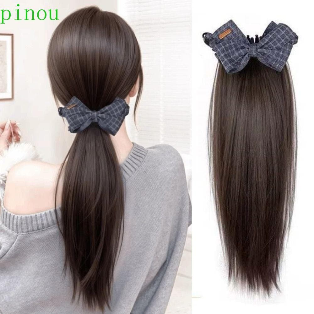 PINOU Banana Garra Clipe Peruca De Rabo De Cavalo , Com Grampo De Extensões De Cabelo Bowknot Pedaço , Natural