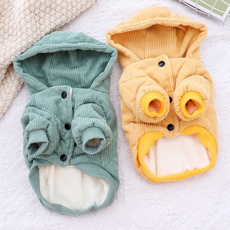 Casaco de algodão com capuz de duas pernas de veludo inverno quente engrossado roupas para cães pequeno animal de estima