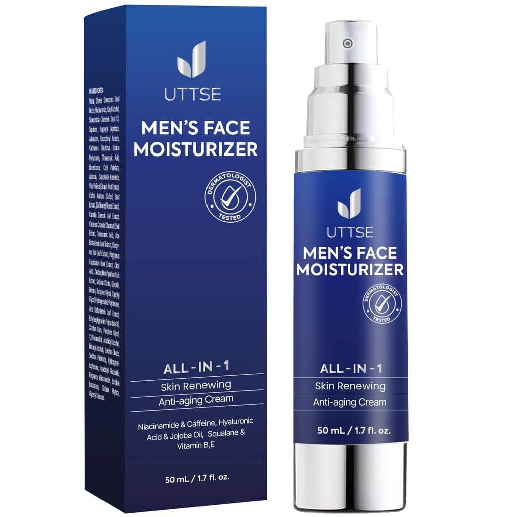 Creme Facial 6 em 1 para Homens, Antienvelhecimento e Antirrugas com Colágeno, Ácido Hialurônico, Vitaminas E e B, Mante