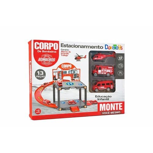 Brinquedo Infantil Estacionamento Socorristas Kit Pista Montagem 13 Pecas Veiculos Helicoptero