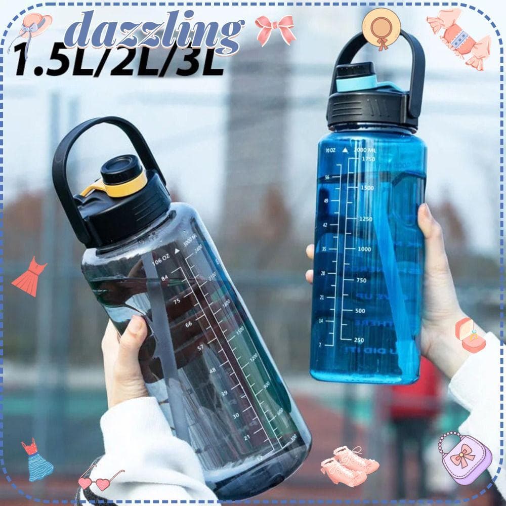 Garrafa de Água Esportiva Grande 1.5L 2L 3L Com Marca de Tempo À Prova de Vazamento Garrafa Viagem