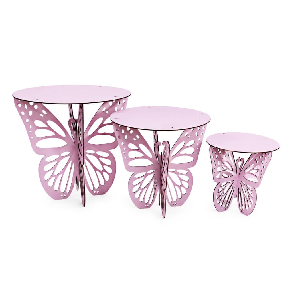Kit Trio Boleira Borboleta MDF Decoração Festa Infantil Mesa Doce Jardim Encantado Floresta Painel Aniversário Premium