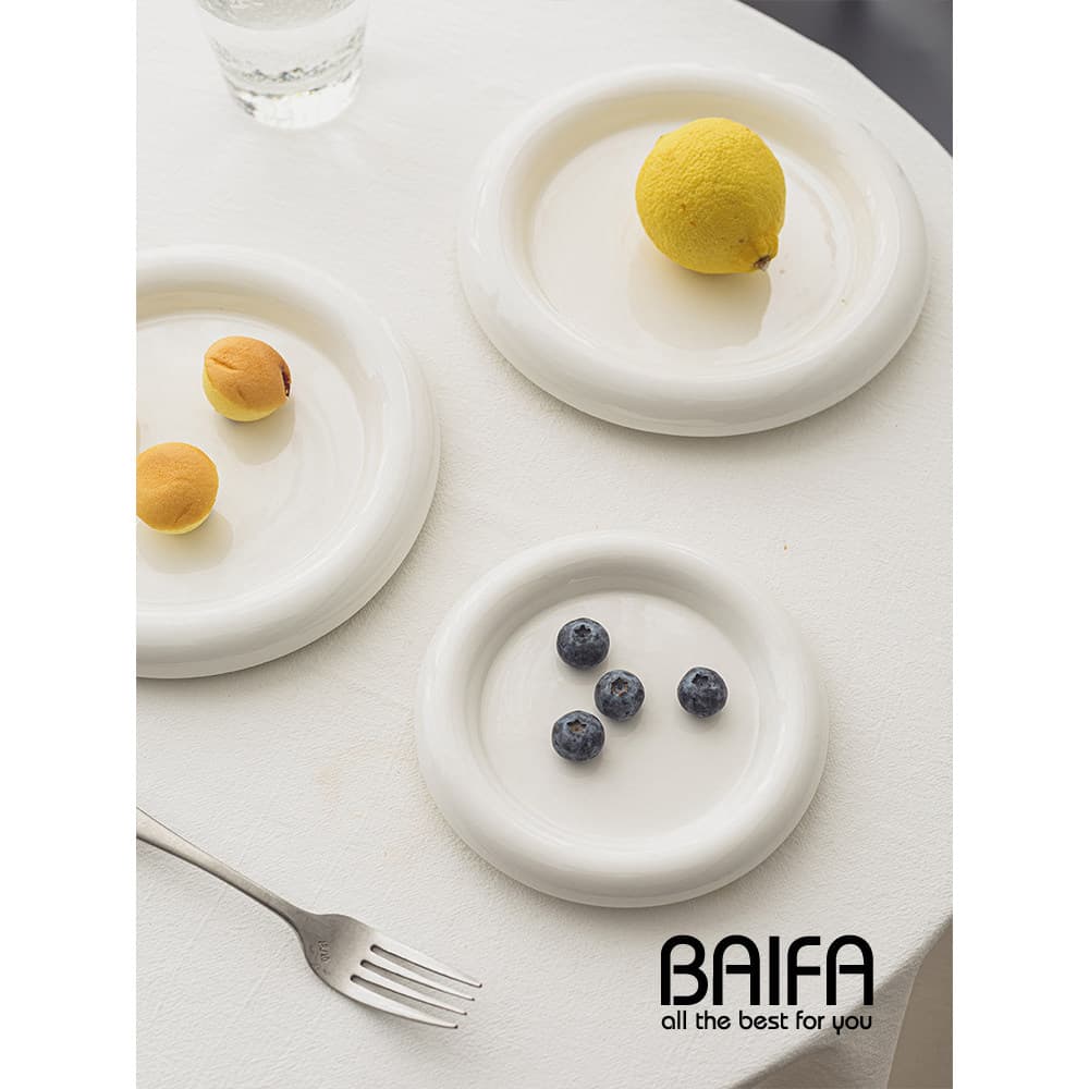 Ins influenciador utensílios de mesa criativo branco puro Toot manguito placa plana cerâmica sobremesa prato salada café
