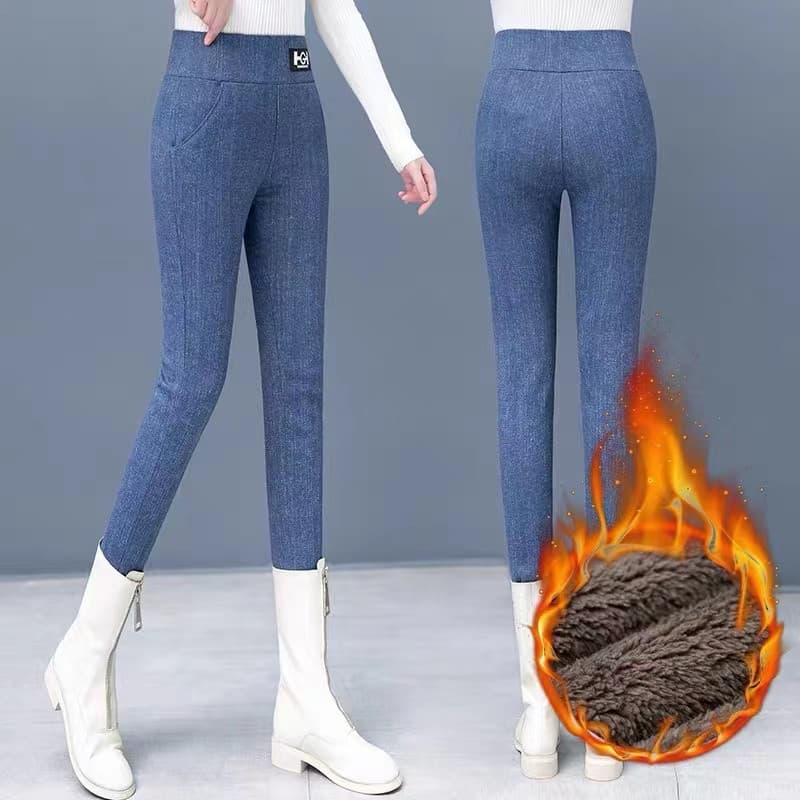 Imitação de calças jeans femininas outono inverno Leggings de venda quente feminino exterior forro de lã engrossado pés