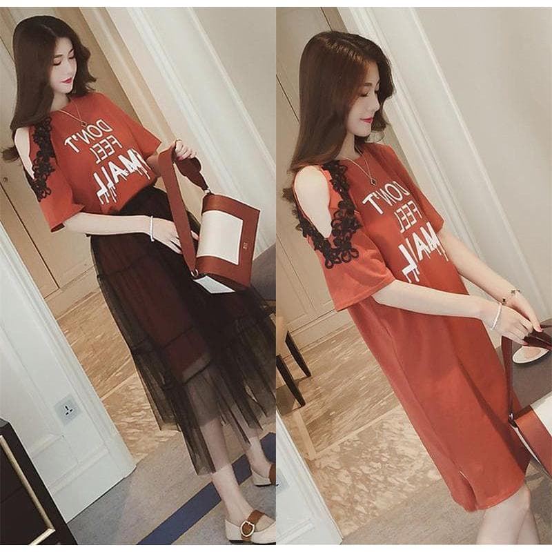 2026 verão novo estilo camiseta vestido terno feminino de comprimento médio terno de duas peças tamanho grande mais magr